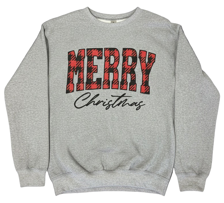 Merry Christmas Plaid Crewneck Sweatshirt