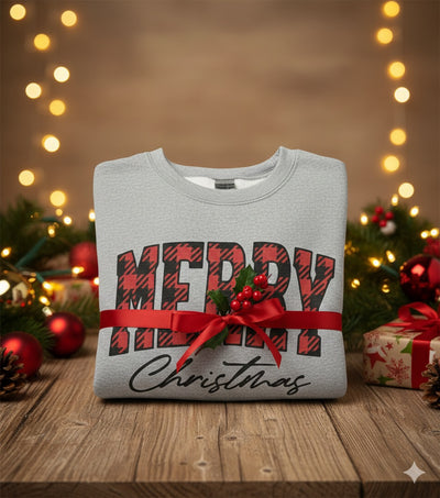 Merry Christmas Plaid Crewneck Sweatshirt